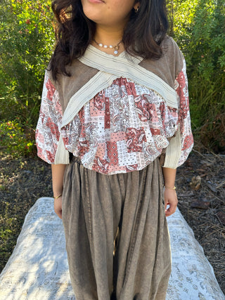 Oli & Hali CHARCOAL Criss Cross Ribbed Patchwork Top