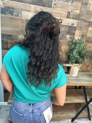 Alternate view of Like Love Emerald Green Cap Slv V Neck Knit Top
