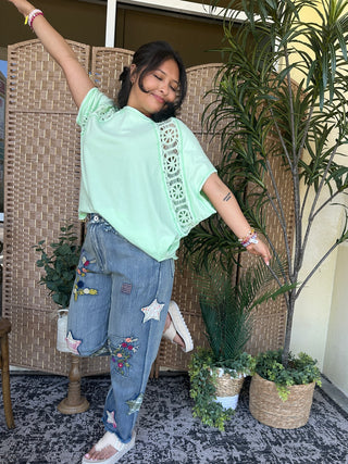 Favorite Things Mint Crochet Dolman Top