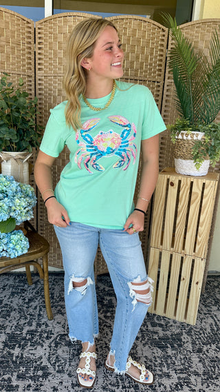 Gypsy Gems Mint Sparkle Crab Tee Top
