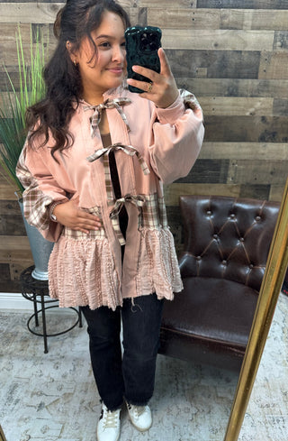 Pink & Chocolate Plaid Hoodie Top