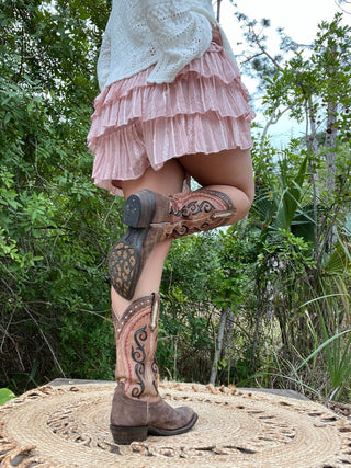 Listicle Dusty Rose Lace Tier Ruffle Shorts