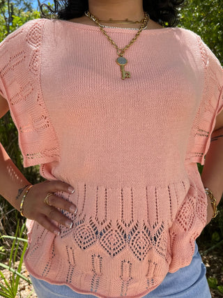 Alternate view of Salmon Pink Crochet Happy Day Top

