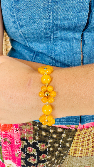 Yellow Flowers Glass Bead Magnetic Bracelet
