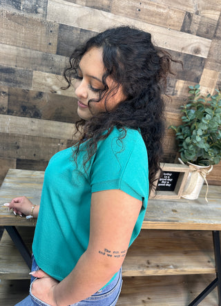 Alternate view of Like Love Emerald Green Cap Slv V Neck Knit Top
