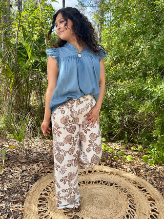 Alternate view of A & She Tencel Chambray Ruffle Cap Sleeve Top
