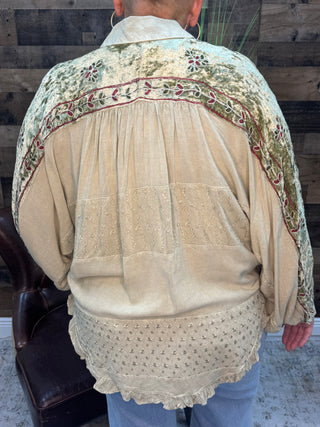 Young Threads Pistachio & Wine Embroidery Bat Sleeve Top