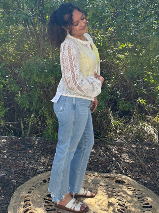 White Lace Woven Crochet Cardigan Top