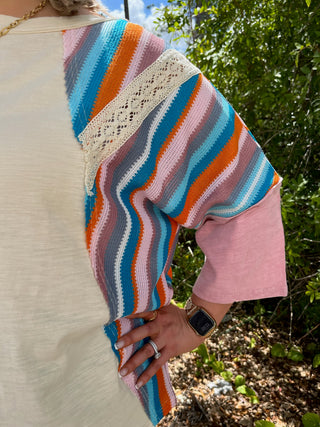 Alternate view of Easel IVORY Mineral Wash 3/4 Slv Multi Stripe Top
