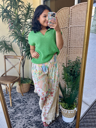 Alternate view of Kelly Green Dolman Sleeve Slub Sweater Top
