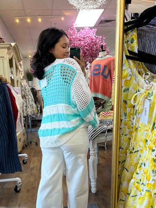 Alternate view of POL AQUA Long Slv Open Weave Color Block Sweater Top
