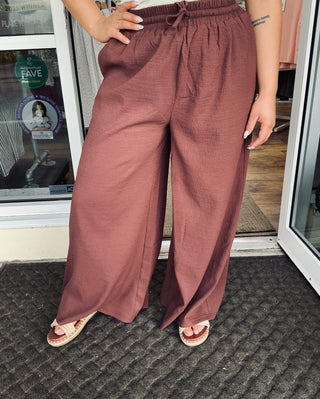 In February Cherry Cola Brown Wide Leg Textured Pants