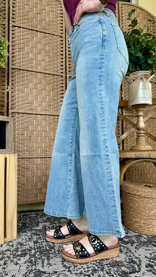 Alternate view of MICA W3377-A Light Wash Palazzo High Rise Jeans
