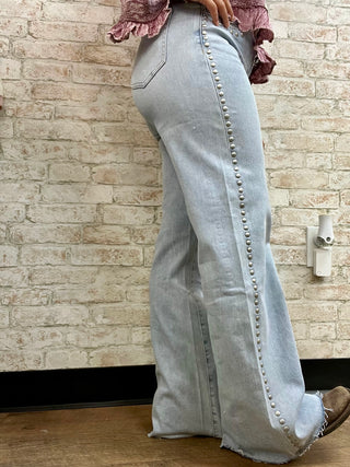 Mica Denim Studded Wide Leg Jeans