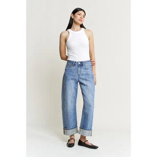 MICA W3525LT High Rise Cuffed Hem Barrel Jeans

