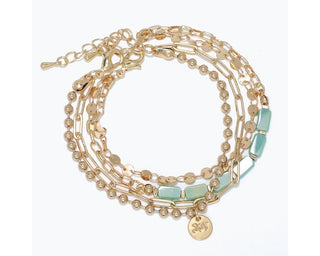 Gold & Aqua Mint Beaded w/ Paperclip Link Bracelet