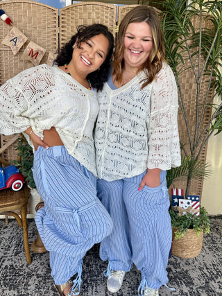 Alternate view of Blue Pinstripe Parachute Pant Joggers
