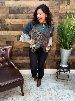 Young Threads Boho Western Pintuck Denim Top