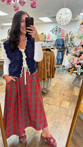 In February Navy Scallop Edge Tie Front Sweater Vest