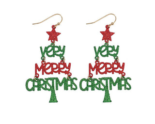 Very Merry Christmas Tree Drop Earrings