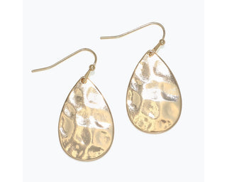 Gold Hammered Teardrop Drop Earrings