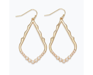 Gold Wavy Open Teardrop w/ Pearls Drop Earrings