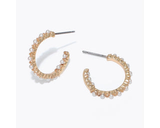 Dainty Gold Hoop Earrings w/ Pearls