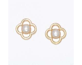 Gold Open Clover w/ Pearl Post Earrings