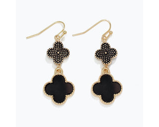 Gold & Black Linked Clover Drop Earrings