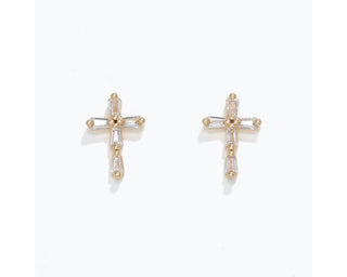 Dainty Gold & Cubic Zirconia Cross Post Earrings