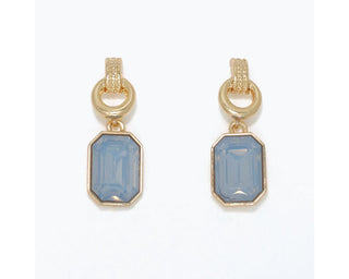 Gold Post Drop Earrings w/ Opalescent Blue Crystals