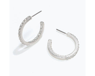 Silver Hoop Earrings w/ Crystal Inlay