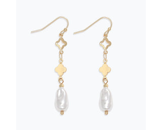 Gold Clover & Freshwater Pearl Drop Earrings