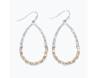 Silver Hammered Drop Earrings w/ Two Tone Beads