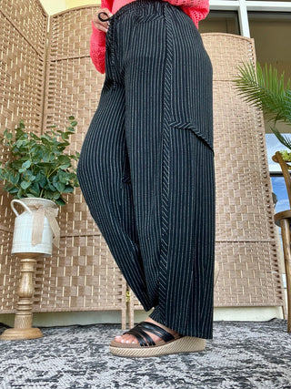 Alternate view of Walking on a Thin Line Black Pinstripe Relaxed Fit Pants
