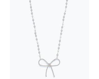 Silver Bow with Silver & Pearl Station Necklace