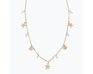 Gold  Shell Starfish Pearl Charm Necklace
