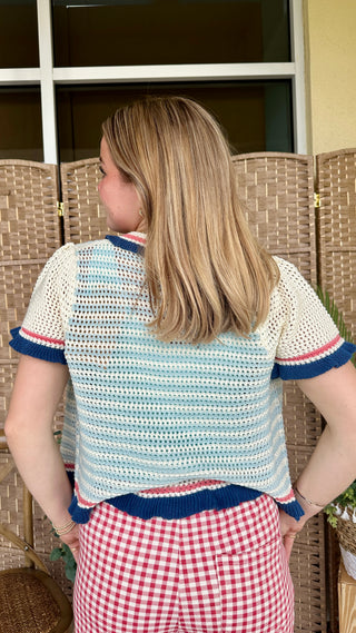 Alternate view of Prep in Your Step Blue Striped Cardigan Sweater
