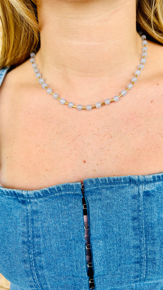 Alternate view of Periwinkle Glass Bead Magnetic Necklace
