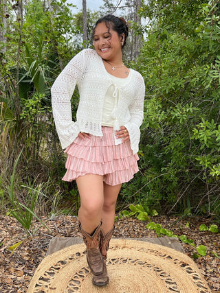 Listicle Dusty Rose Lace Tier Ruffle Shorts