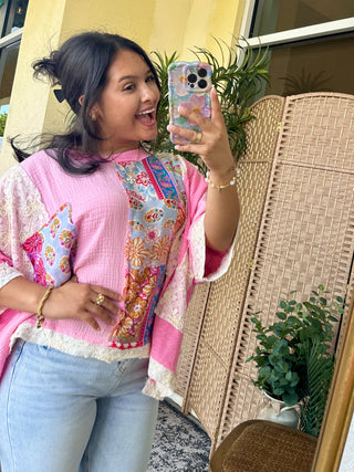 Alternate view of POL Candy Pink Floral Oversized Top

