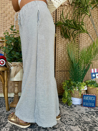 Alternate view of Headed to the Hamptons Seersucker Wide Leg Pants
