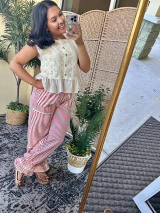 Alternate view of Red Stripe Frilly Jogger Pant
