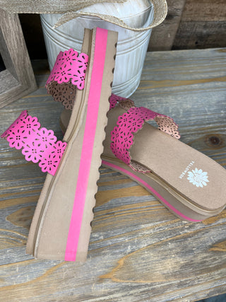 Alternate view of Yellowbox Airy Fuchsia Scalloped Edge Wedge Sandals
