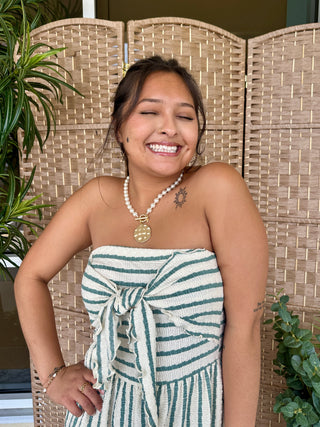 Alternate view of Pistachio Sage Stripe Strapless Jumpsuit

