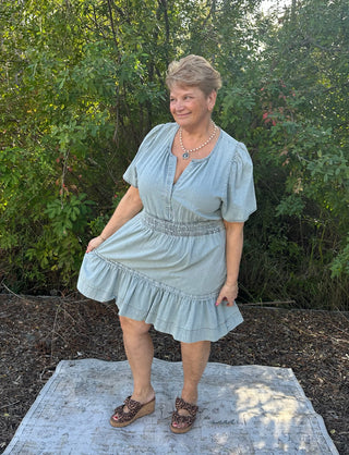 Sew In Love Denim Short Slv Short Dress