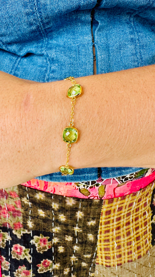 Green Crystal & Gold Magnetic Bracelet
