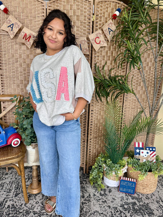 Alternate view of USA Pearl Heather Terry Top Oversized
