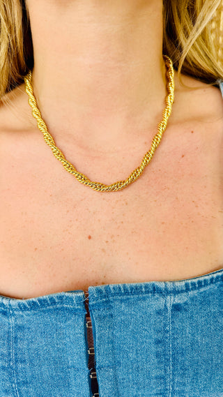 Gold Braided Twisted Link Necklace
