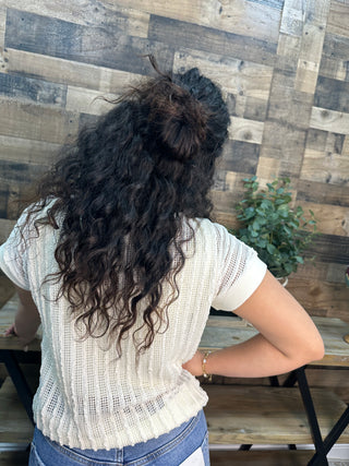 Staccato Ivory Open Weave Vertical Textured Stripe Top